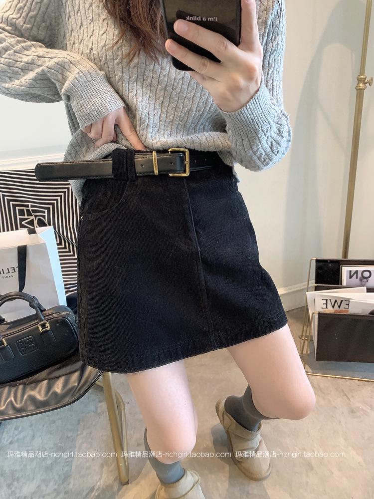 Autumn/Winter 2025 Korean Style High Waist Corduroy Mini Skirt - Slimming, Petite Fit, Versatile Fashion