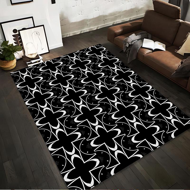 Geometric Black and White Floral Pattern Carpet for Modern Living Rooms Suitable for use as an anti-slip for living room bedroom sofas
