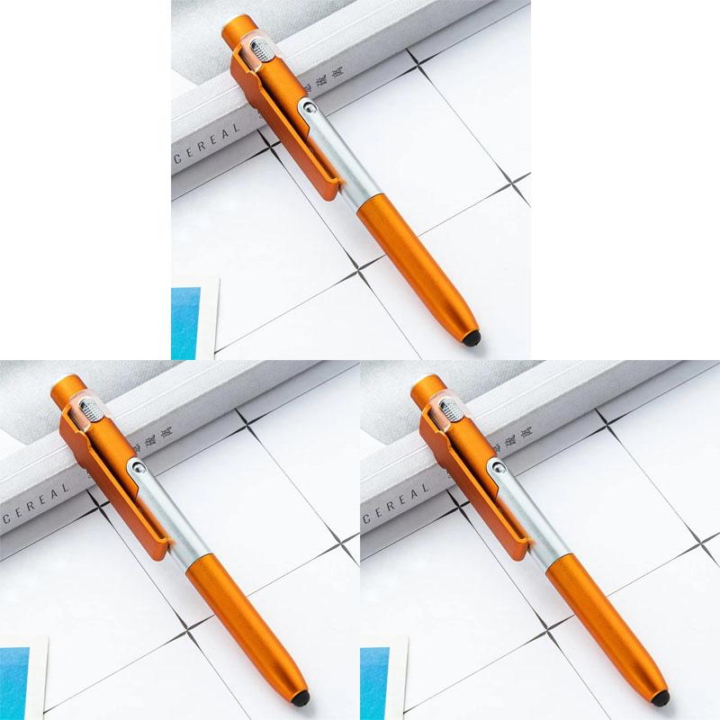 1/2/3pcs 4-in-1 Multi-function Ballpoint Pen Built-in LED Light Foldable Stand Portable Reading Writing Pen Practical School