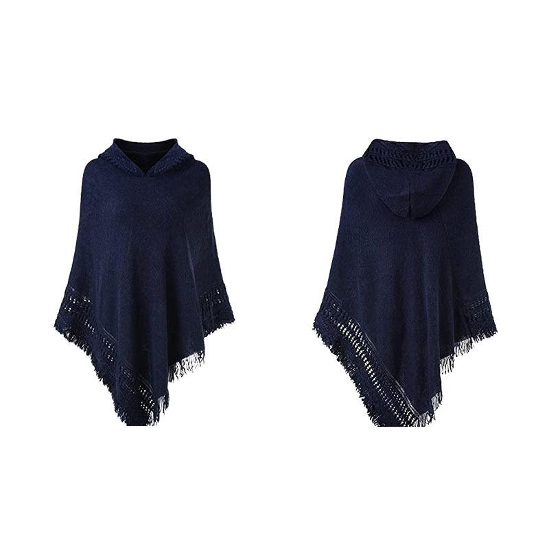 European & American Knitted Hooded Cape: Autumn/Winter Solid Color Pullover Sweater Shawl