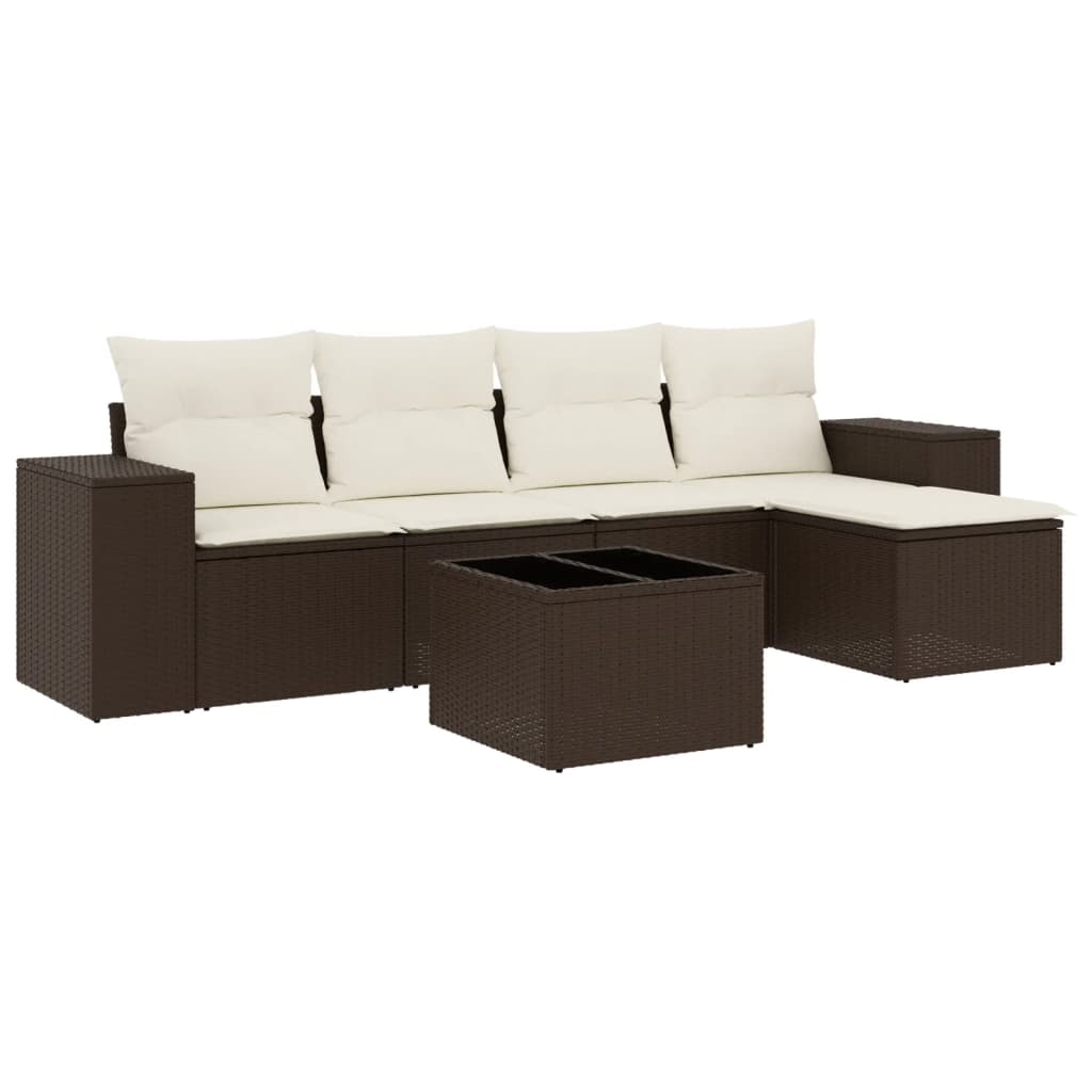 6 Piece Garden Sofa Set with Cushions Brown Poly Rattan