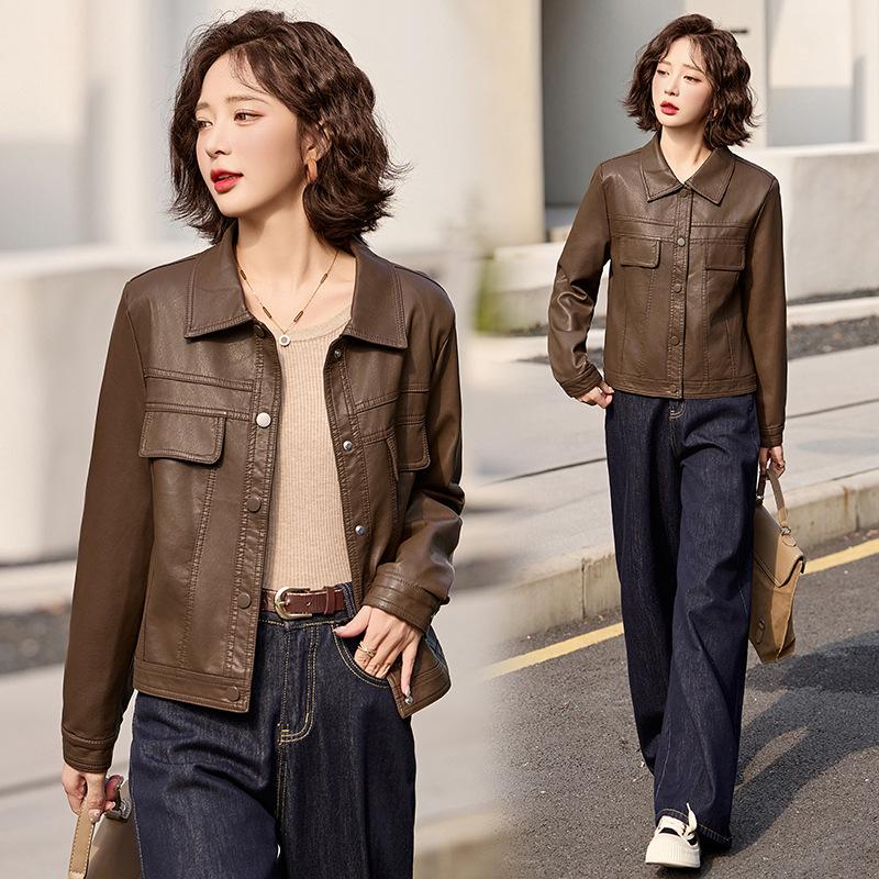 

Leather jacket women s spring and autumn new small fashion motorcycle clothing leather jacket jacket M