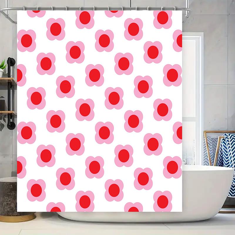 

Pink Red Floral Pattern Shower Curtain Waterproof Decorative Bathroom Liner 3D Printed Home Living Room Decoration (White) W60H190(CM)-1 Pcs