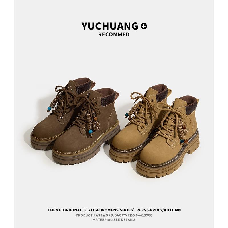 Cowhide Martin boots women's autumn new thick-soled inner height-increasing short boots retro versatile hiking boots women