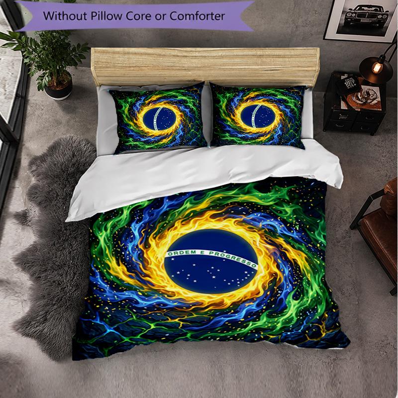 Set Biancheria da Letto a Fantasia Calcio Brasile 3 Pezzi Copripiumino Morbido in Microfibra con Federe per Camera da Letto