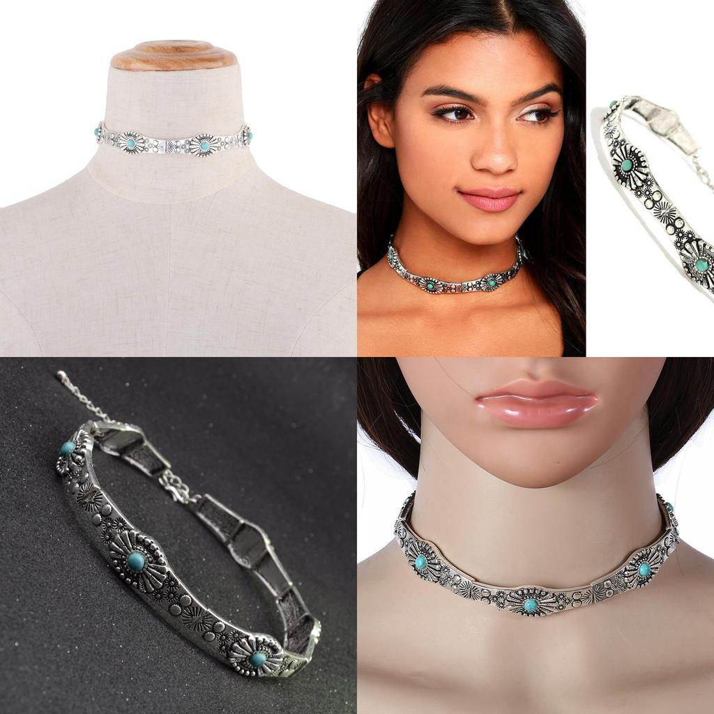 Zigeuner Vintage Geometrische Legierung Türkis Halskette Für Boho Frauen