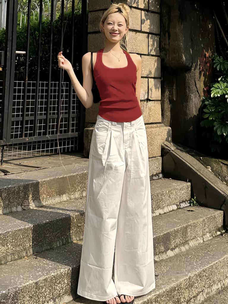 American Spice Girls Slim White and Skinny I-shaped Neck Vest Women's Summer Niche Inner and Outer Wear Short Suspender