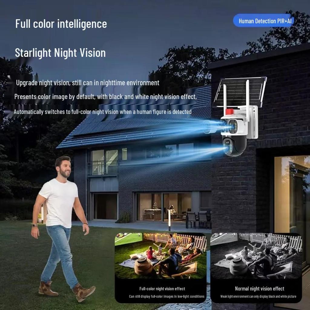 V380 Dual-Lens Solar 4G Surveillance Camera - IP Gun-Ball Linkage Model