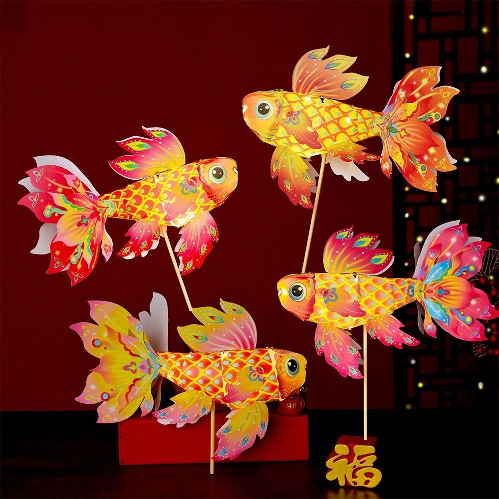 Chinese Traditional Handheld Fish Lantern Ancient Style Luminous Goldfish Light  Celebration