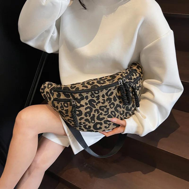 Fashion Leopard Print Waist Bag Street Trend Fanny Pack Woman Chest Packs Nylon Belt Bag Female Shopping Shoulder Crossbody Bags