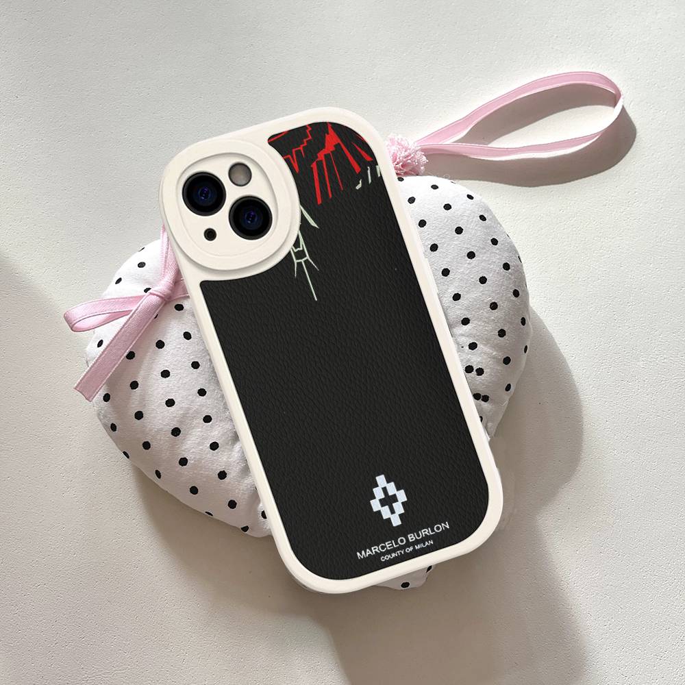 Capa de Celular M-MARCELO B-BURLON Para IPhone 16 15 14 13 12 11 Pro Max Plus Couro Capa Macia
