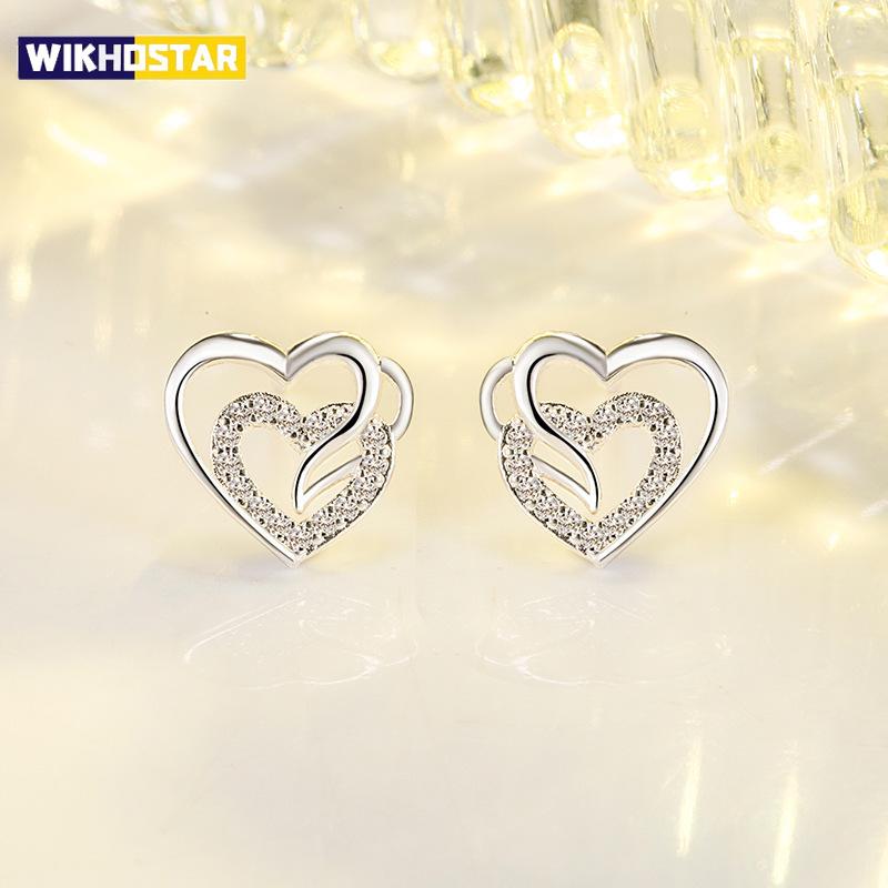 Hot 925 Sterling Silver Earrings Heart Zircon For Women's Wedding Fine fashion Jewelry Accessories Multiple Colors