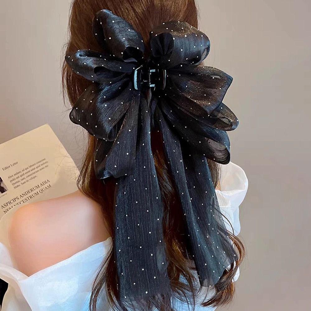 Back Head Grab Clip Half-Tie Hair Clip New Gypsophila Ribbon Hair Clamp  Women Girls