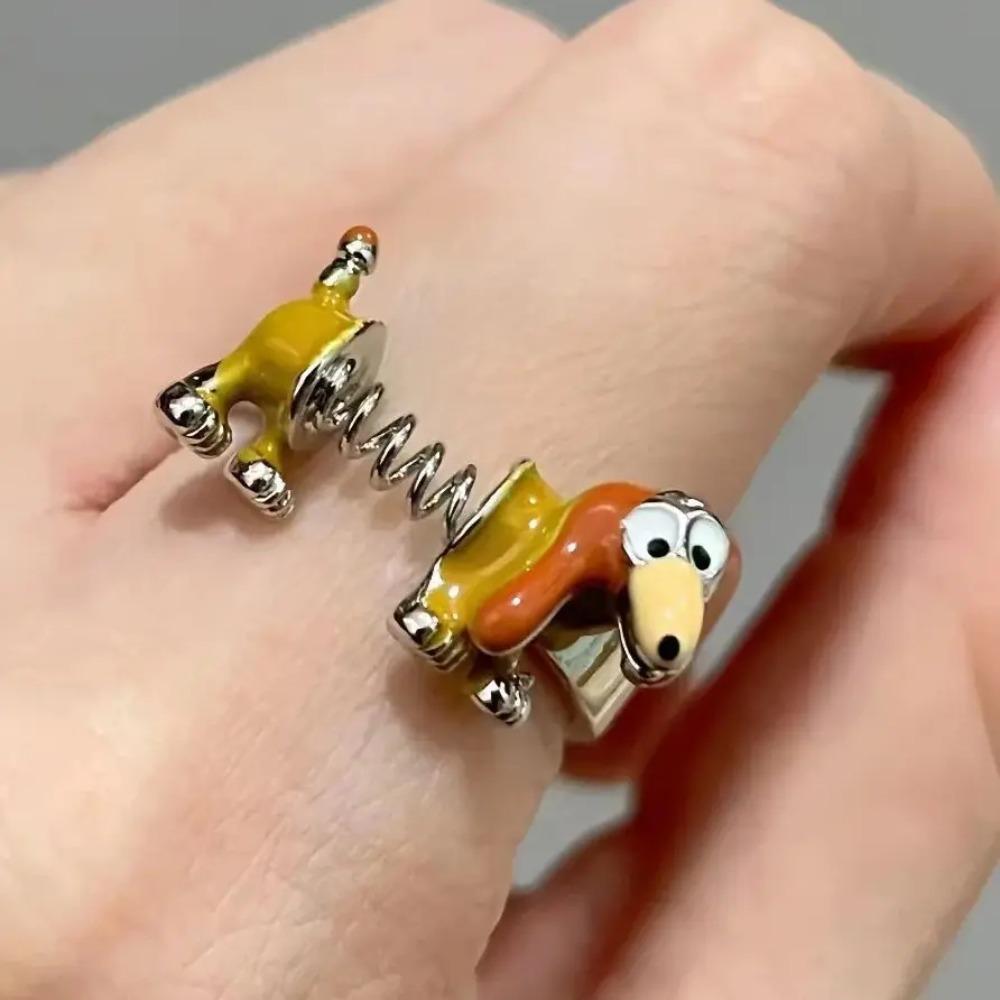 Quirky Style Spring Dog Ring Playful Look Animal Ring Index Finger Ring  Fashion Jewelry Dog
