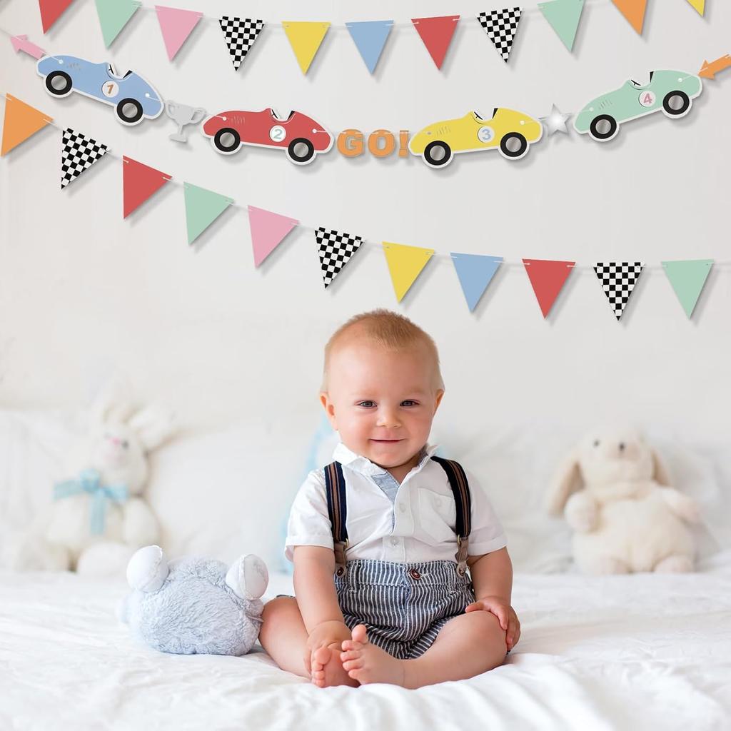 2 Pack Vintage Race Car Party Banners 7.22 ft Race Car Birthday Party Decorations Birthday Supplies