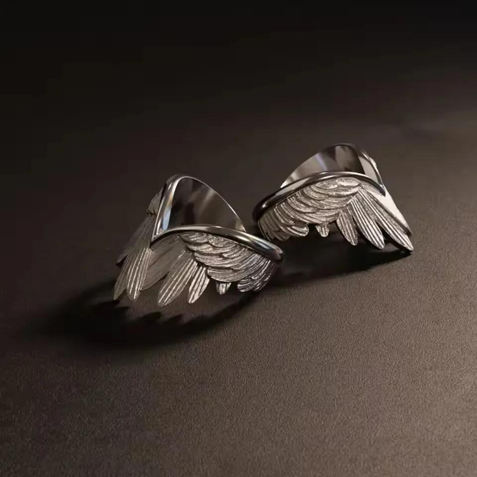 Vintage Angel Wings Ring for Women Men Girls Punk Gothic Adjustable Open Ring Handmade Designer Retro Jewelry Accessories Gift