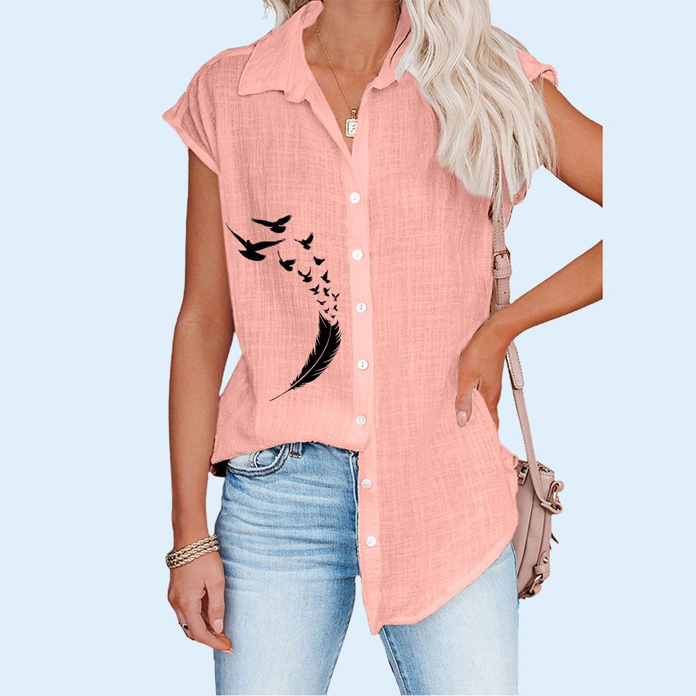Frauen Mode Revers Hals Kurzarm T-shirt Frühling Sommer Casual Print Blusen Plus Größe Dünne Strickjacke Hemd