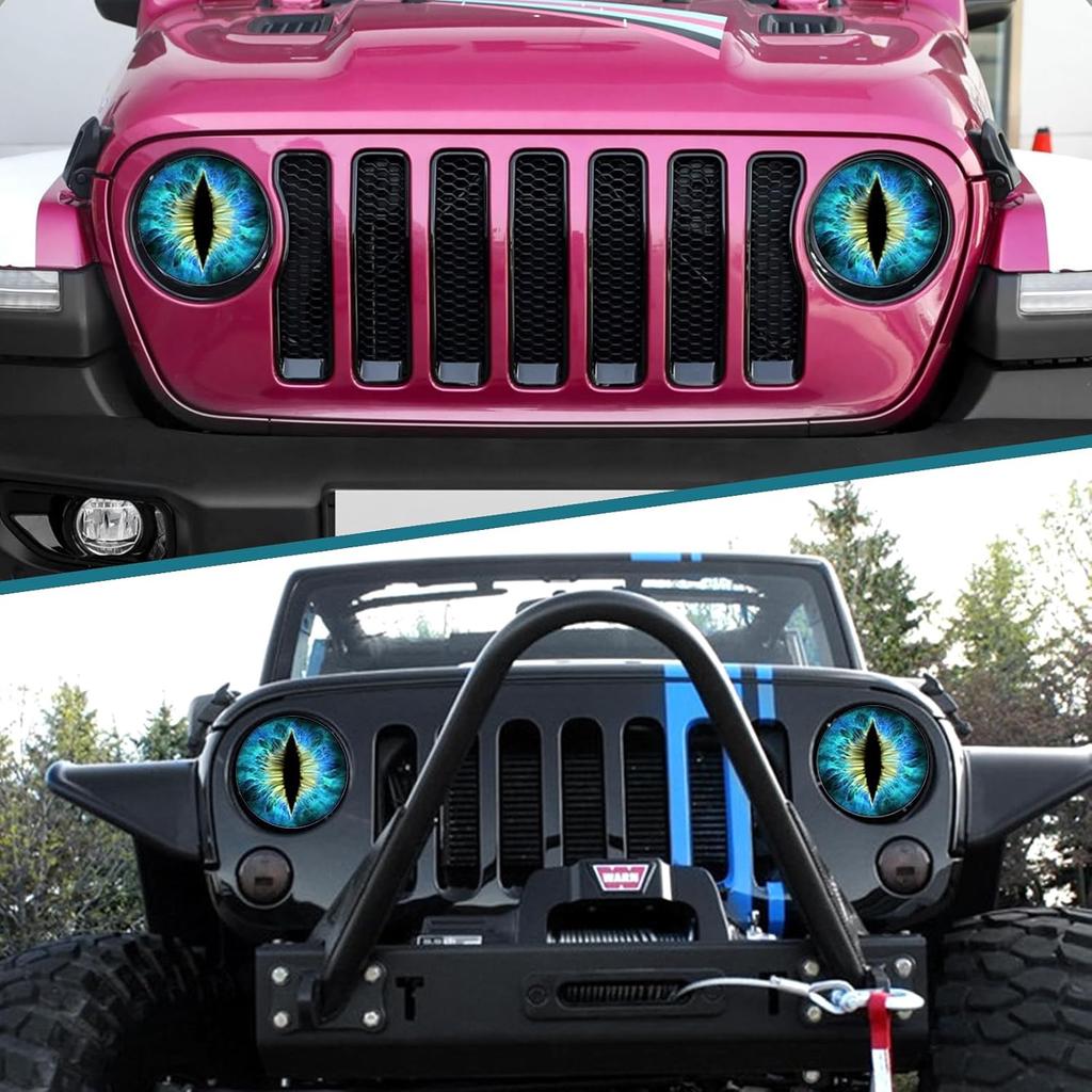 Beast Eyes Headlamp Decals for Jeep Headlights, 3D Round Funny Decals for Truck Car Body, Window, Bumper Decoration (Blue)
