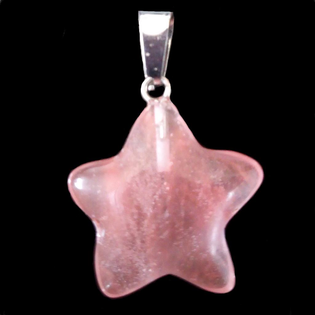 Small Star Pendant In Cherry Quartz + 2cm Diameter Chain