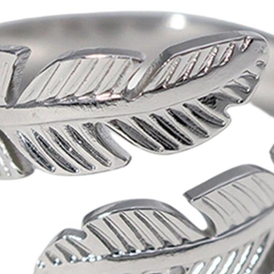 Finger Ring Feather Shape Open Adjustable Fit Women Ring Stainless Steel Texture Freedom Lightness Symbol Stacking Layered Base Ring