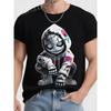 European Sizes Crouching Character Mens Black T-Shirt - Unique Design with White Cracked Hoodie, Skeletal Hands and Feet,Stylish Casual Wear