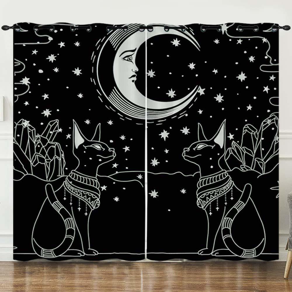 Curtains Good Night Series Moon Starry Sky Sunshade Digital Printing Blackout Curtain Free Of Punching