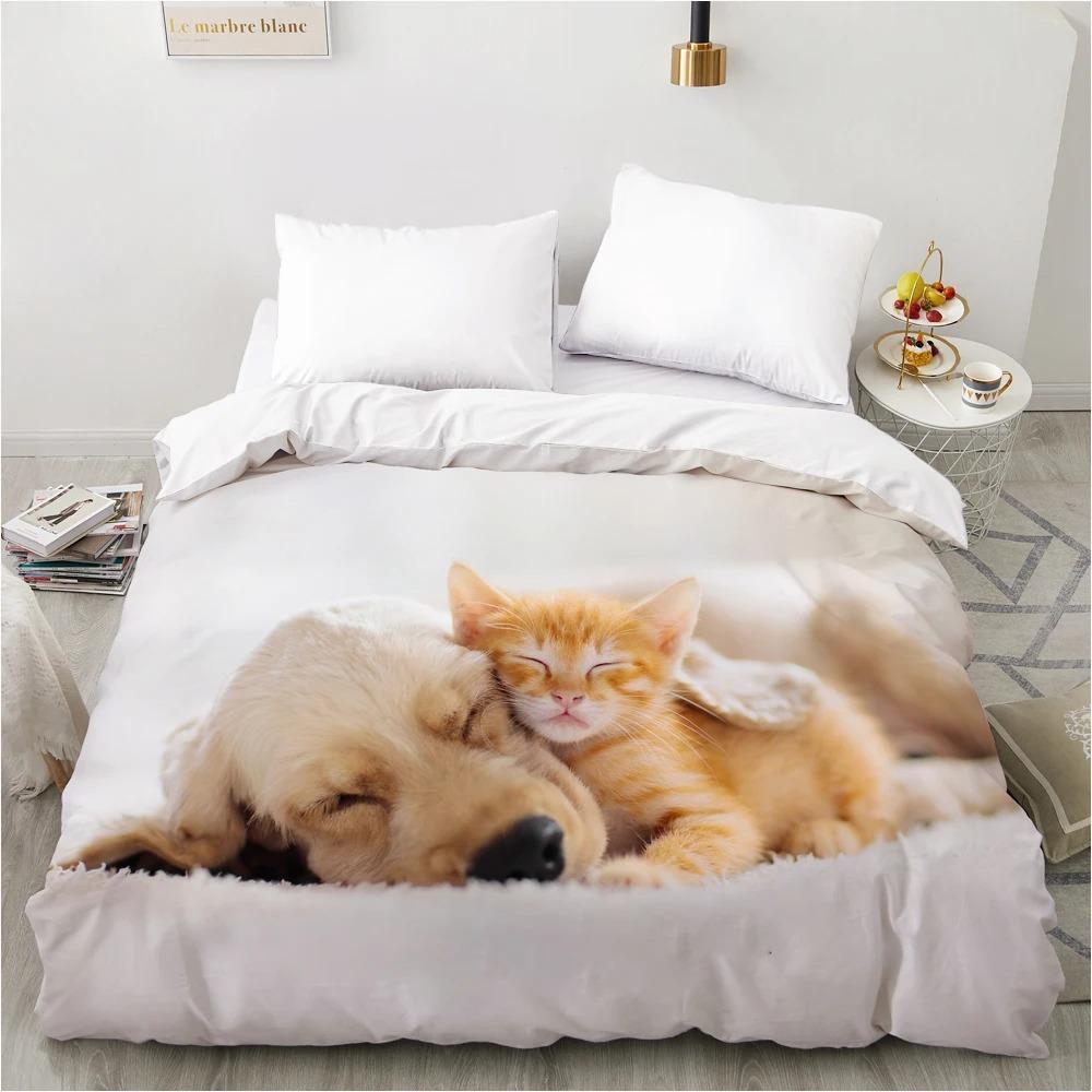 3D Duvet cover QuiltBlanketComfortable Case Luxury Bedding 135 140x200 150x200 200x220 for Home animal Cat Cute white