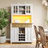 Kitchen Cabinet Countertop, Kitchen Buffet High Cabinet 4 Cabinets, 3 Drawers, Adjustable Shelves, LED White+Natural