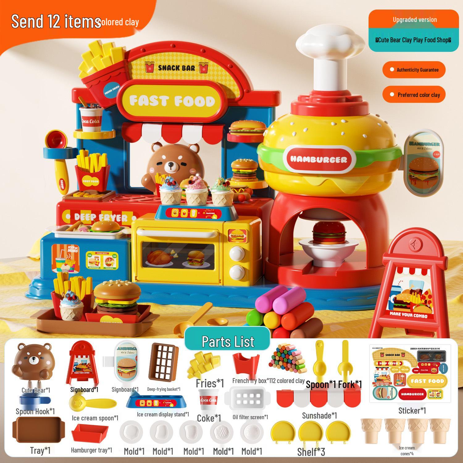 Cute Bear & Rabbit Ice Cream Machine & Hamburger Shop Play-Doh Clay Set for Kids