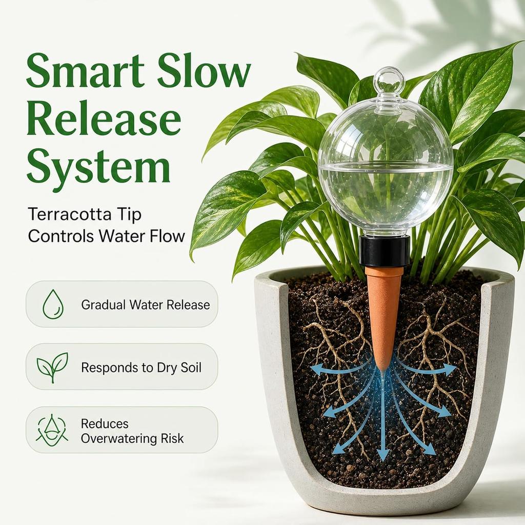 Self Watering Globes for Plants 6 Pack - 750ml Large Capacity Automatic Slow Release Plant Waterer Bulbs for Indoor Outdoor Potted Plants, Vacation P