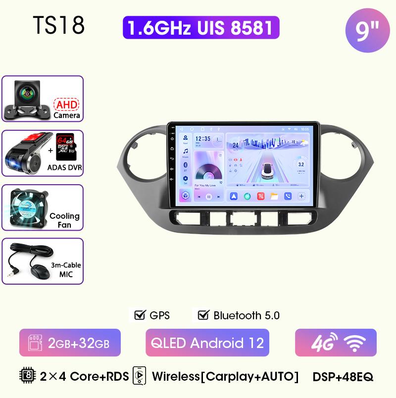 9" Car Radio For Hyundai Grand I10 I 10 2013 2014 2015 2016 2017 2018 Android12 Carplay Auto Multimidia Video Player Head Unit