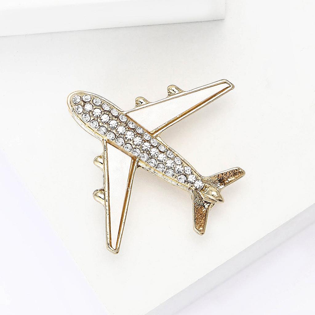 Simple And Stylish Alloy Rhinestone Aircraft Brooch Creative Versatile Men'S And Women'S Suit Coat Corsage Jewelry Pin