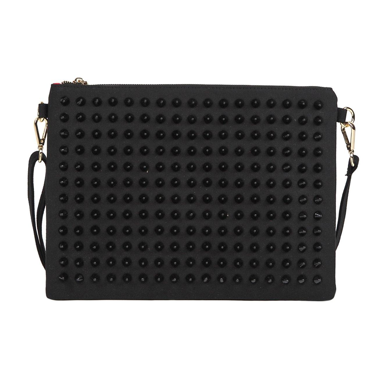 

Rasical Echidna Harry Clutch Studded Bag Rhinestone Canvas Clutch Bag Spiky Black x Red x Black L [Rasical] Men s Women s (L size, (outer) (lining)