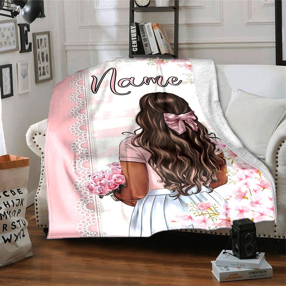 Home Customize Your Name Blankets Floral Charm Comfort Softness Lightweight Allseason Multipurpose Blanket For Picnics Sofas Offices Beds Living Rooms
