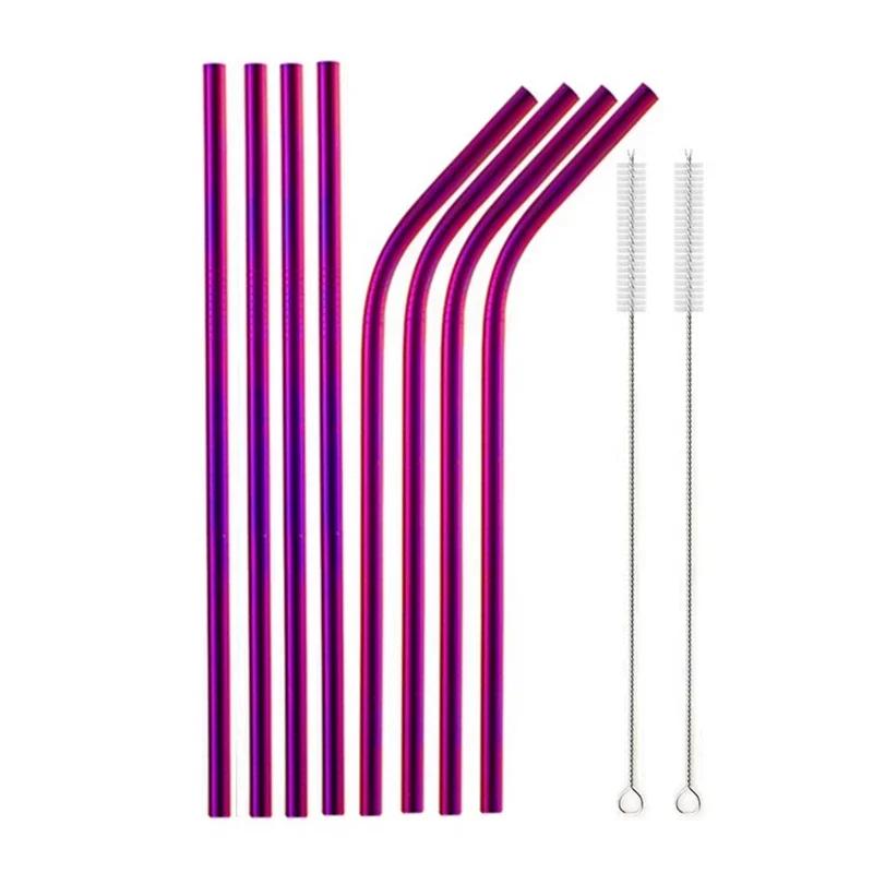 Reusable Metal Drinking Straight Bent Straws Portable Stainless Steel Travel Straw with Cleaning Brush 40oz Watercup Accessories