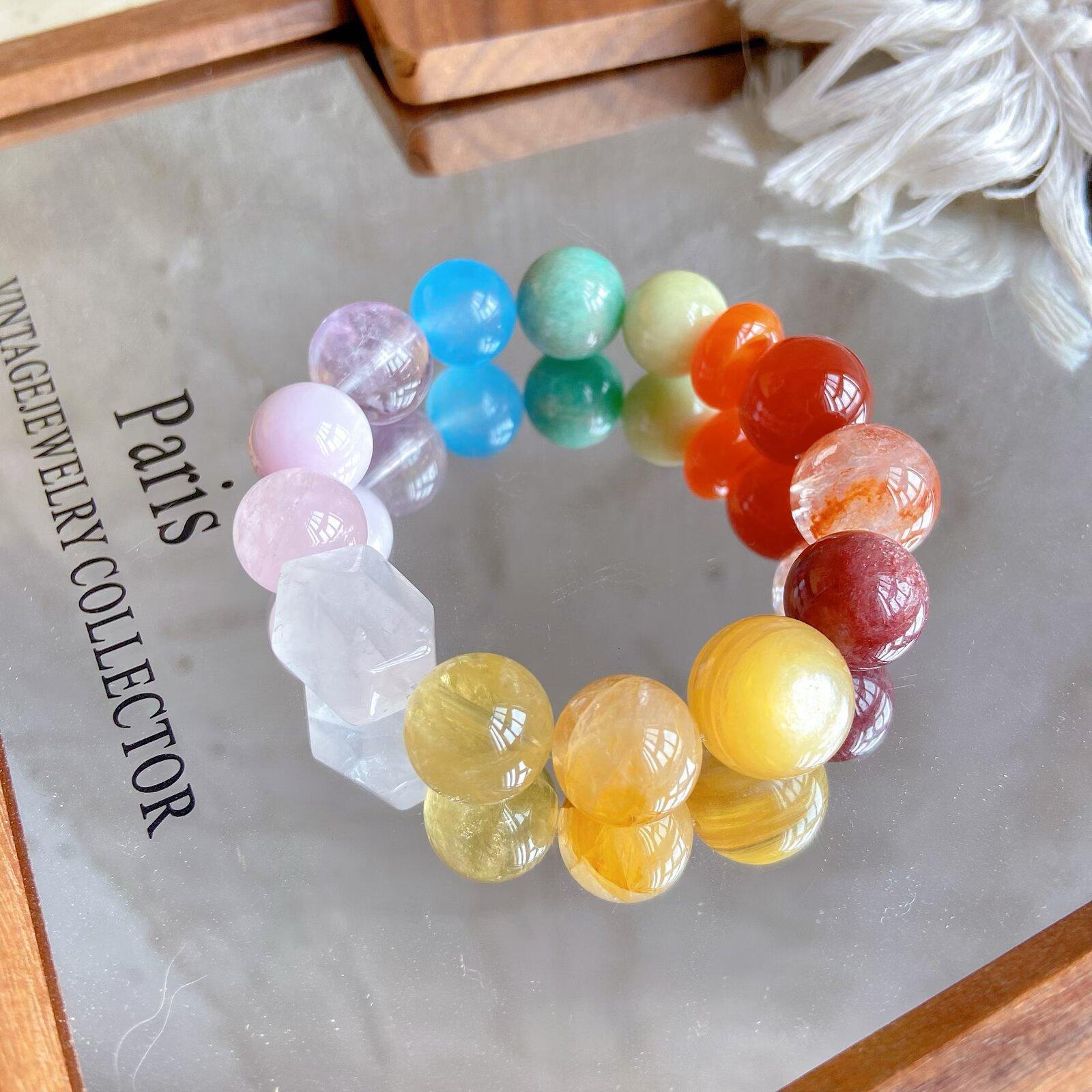 Natural White Pink Crystal Purple Beads Mixed  Bracelet Designer Style DIY Beads Bracelet 12-14mm