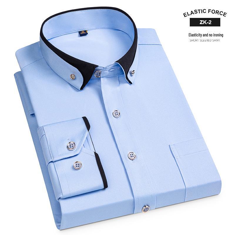 Men's Youth Diamond Button Non-Iron Elastic Business Shirt, Long-Sleeved and Lightweight for Spring