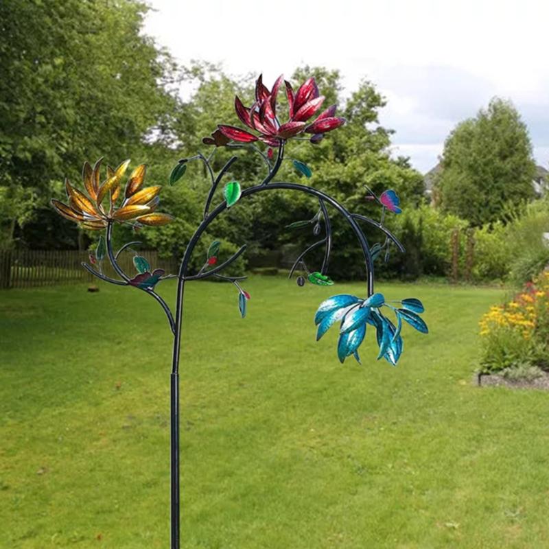 Outdoor Windmill for W/ Spinning Flowers Large Wind Spinner Decor for Garden Patio Lawn Metal Sculpture Stake Art Decora