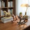 Wooden Rocking Horse Figurine Vintage Horse Statue Sculpture Home Office Living Room Bookshelf Desktop Decoration Ornament