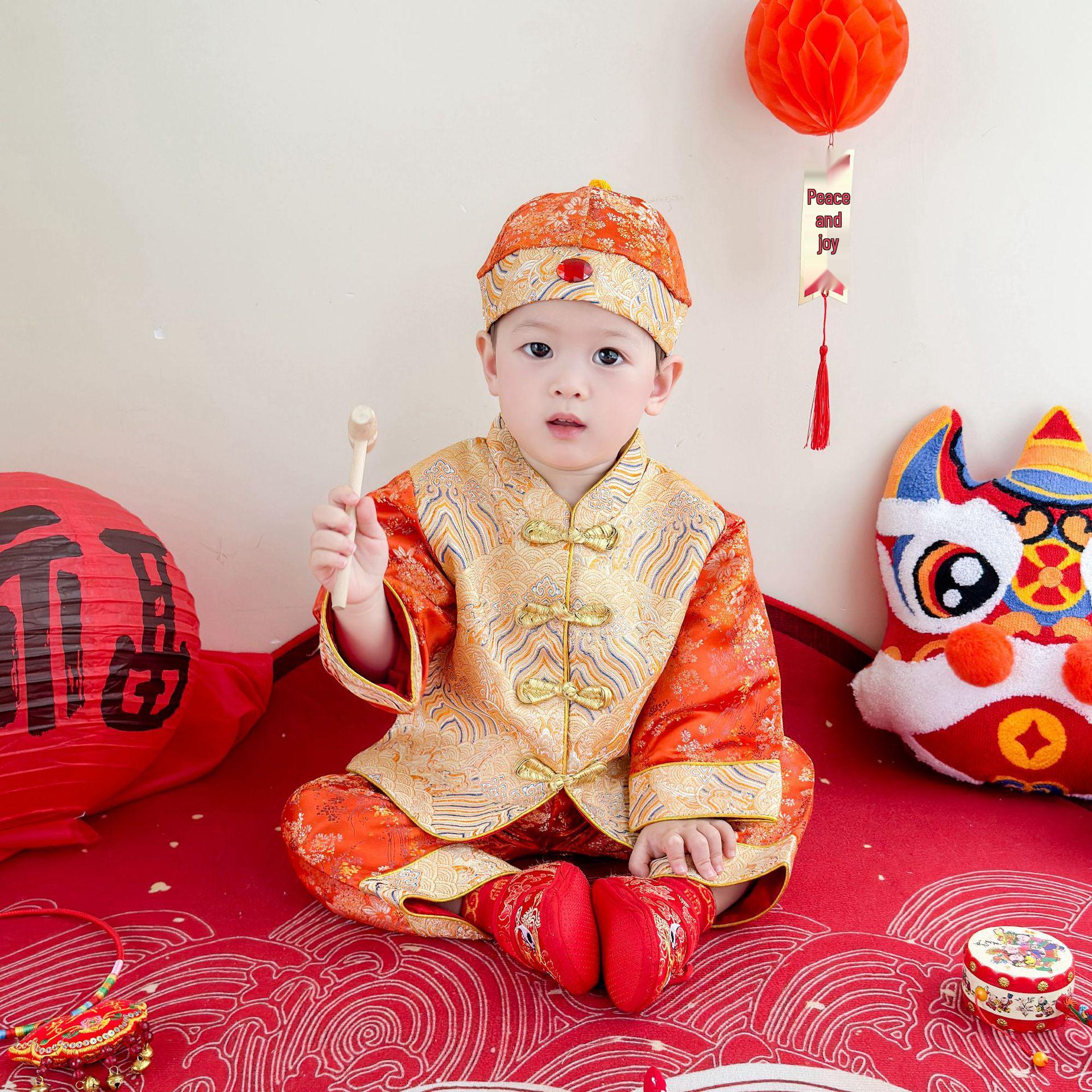 

2024 Autumn Tang Suit: Baby Boy Formal Outfit for First Birthday & Hundred-Day Celebration 90cm