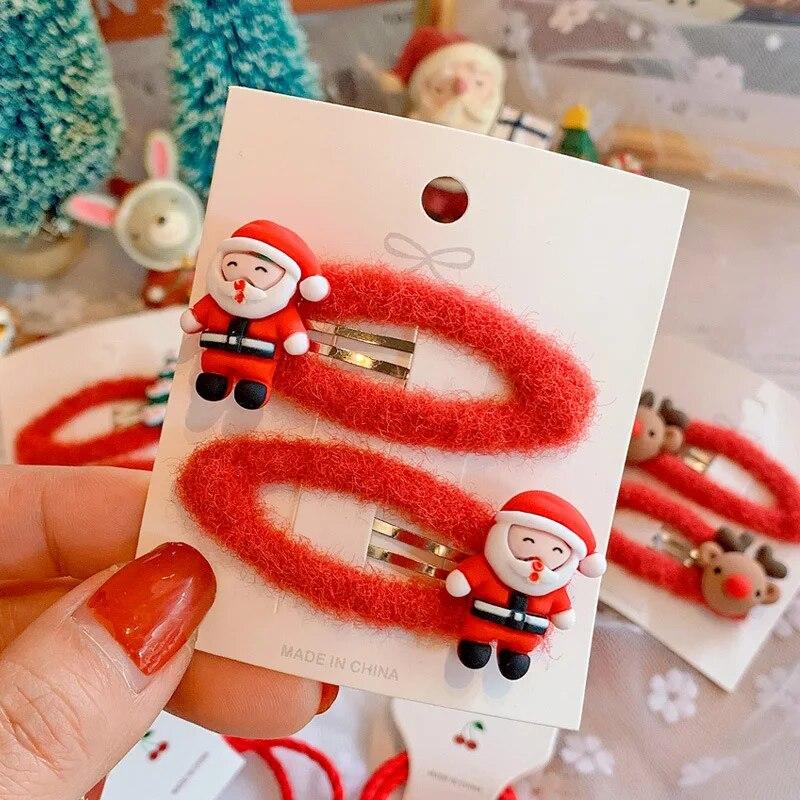 

2 шт., рождественские детские резинки, резинки для волос, носки для девочек, заколка для волос с пингвином, милые зажимы, украшения для наушников, корейские аксессуары для волос