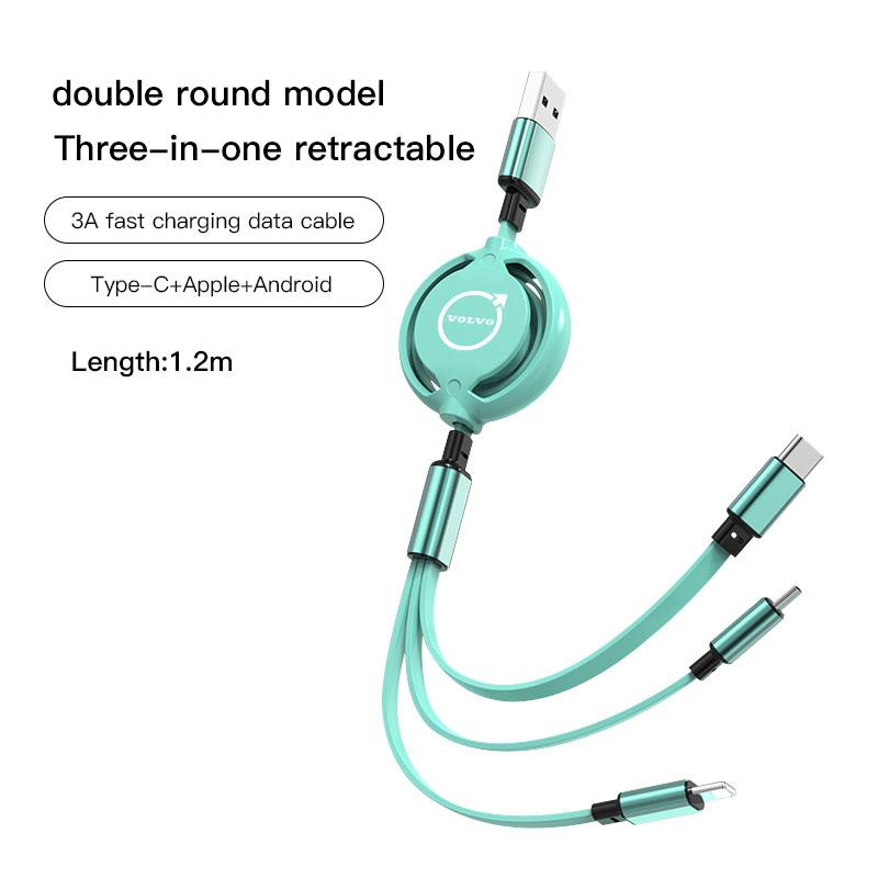3 In 1 Car Data Cable Scalable Phone Fast Charging Cable For Volvo XC90 V90 V60 XC60 V40 S80 S60 S90 C40 XC40 V70 XC70 C30 C70