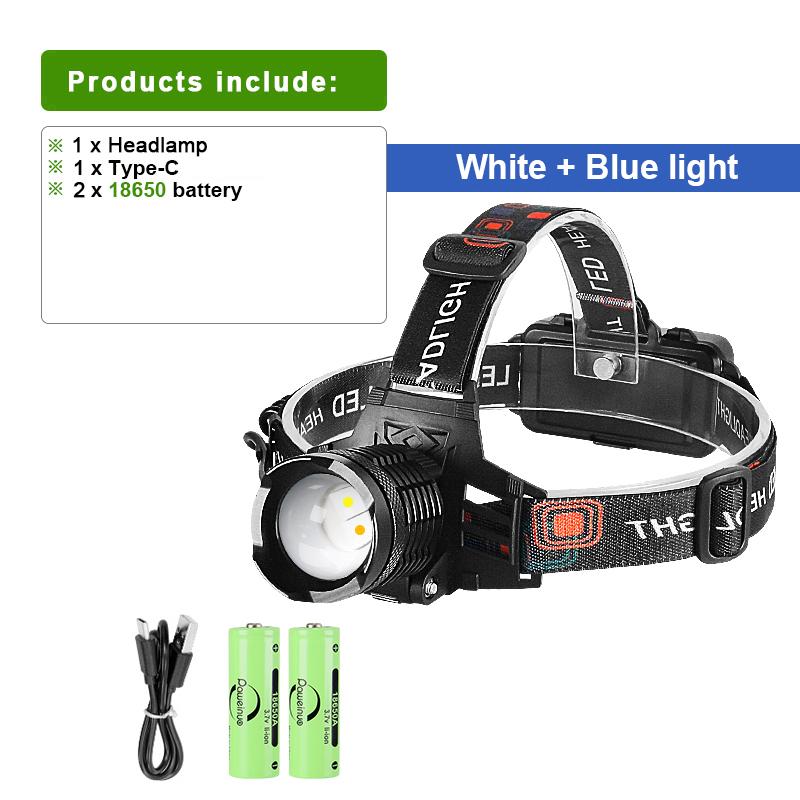 Farol leve, potente, LED, farol com zoom, luz ajustável, lanterna de cabeça, luz de trabalho prática, lâmpada à prova d'água