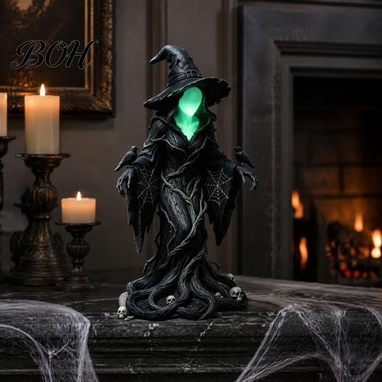 Luminous Faceless Witch Figurine Statue, Glow-in-The-Dark Ornament, Resin Decorative for Halloween Table Centerpiece Indoor Outdoor Decor Spider