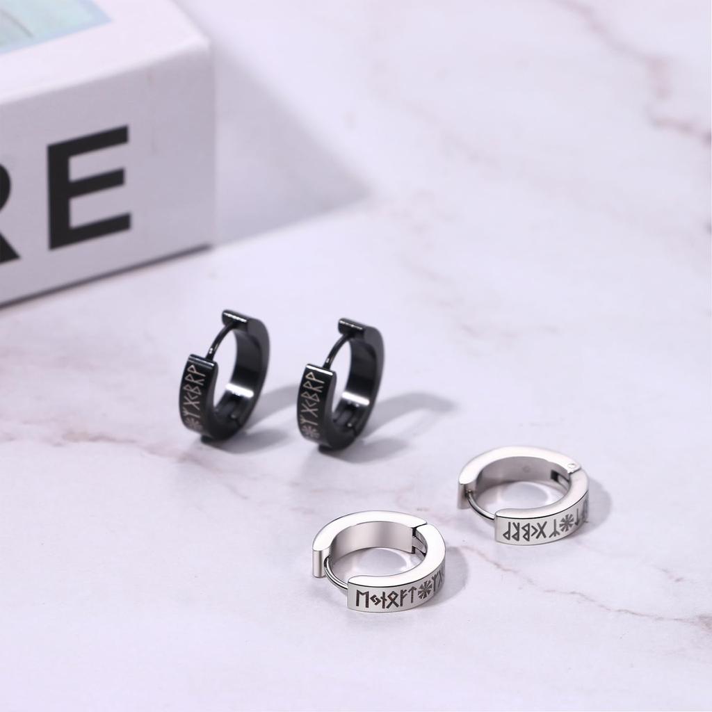 1Pc Norse Viking Runes Hoop Earrings for Men Women Stainless Steel Huggie Hoop Earrings For Male Fashion Wedding Party Jewelry