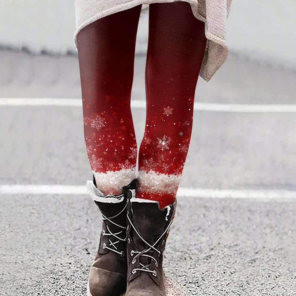 Damen Weihnachten Print Slim Fit Elastische Yoga Freizeit Hose