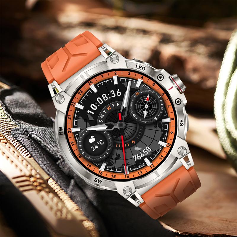 KC89 Smart Watch Men Outdoor Sports LED Flashlight Copmpass Bluetooth Call AI Voice Health Monitoring Fitness Track Smartwatch