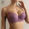 Σέξι Push Up Brassiere Βαθύ Βαμβακερό Γυναικείο Εσώρουχο Δαντέλα Μωβ Κέντημα Λουλούδια Εσώρουχα