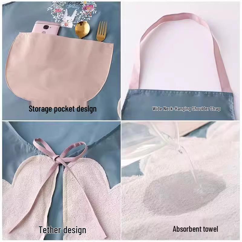 Letní tenká voděodolná a olejivzdorná kuchyňská zástěra s funkcí otírání rukou - Roztomilý, módní design a širší pas pro vaření při smažení