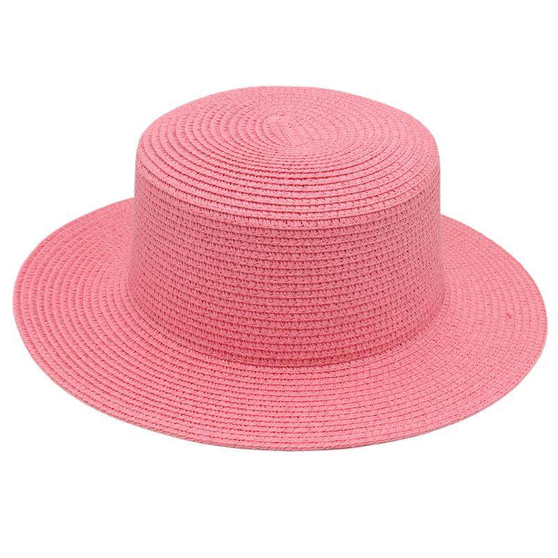 Color Dome Flat Top Brim Monochrome Straw Hat Popular Bare French Beach Hat Sunshade Breathable Hat